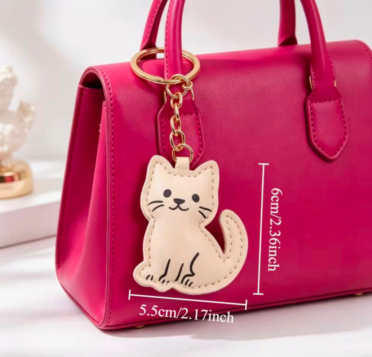 Cartoon Smiling Cat PU Leather Keychain/ Bag Charm