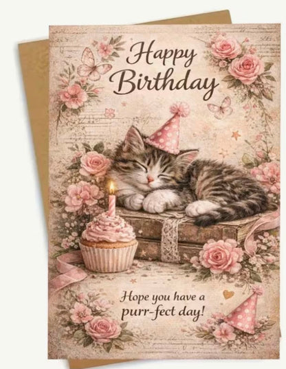 Vintage Cat Birthday Card