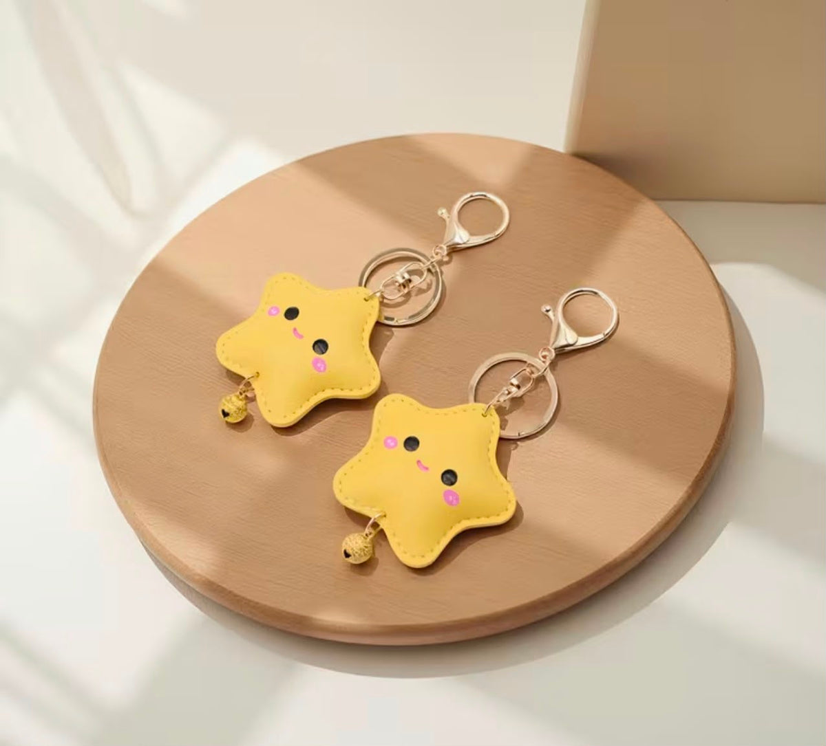 Cartoon Smiling Star PU Leather Keychain/ Bag Charm