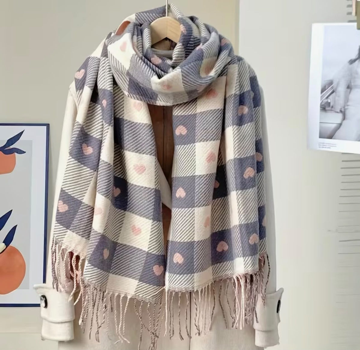 Chequered Love Heart Winter Scarf