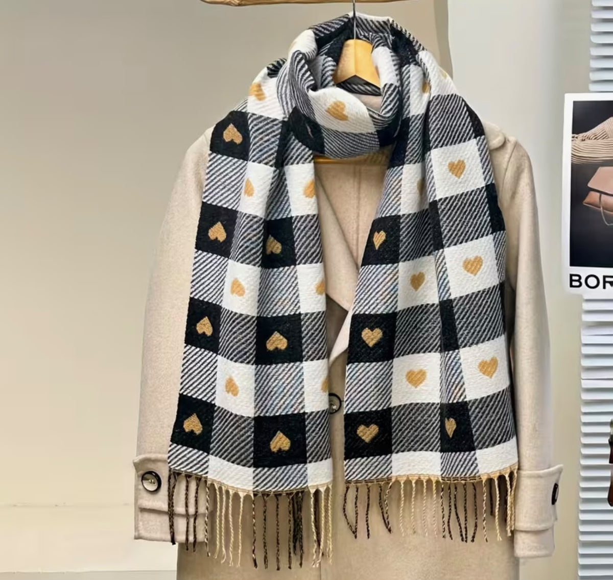 Chequered Love Heart Winter Scarf
