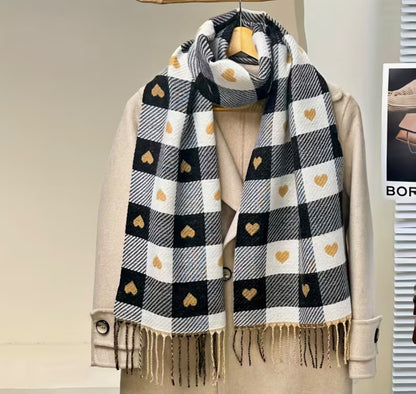 Chequered Love Heart Winter Scarf
