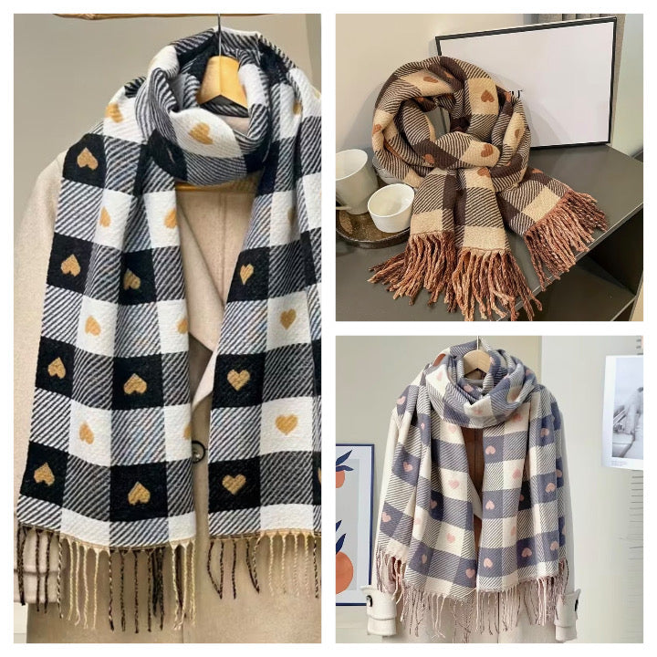 Chequered Love Heart Winter Scarf
