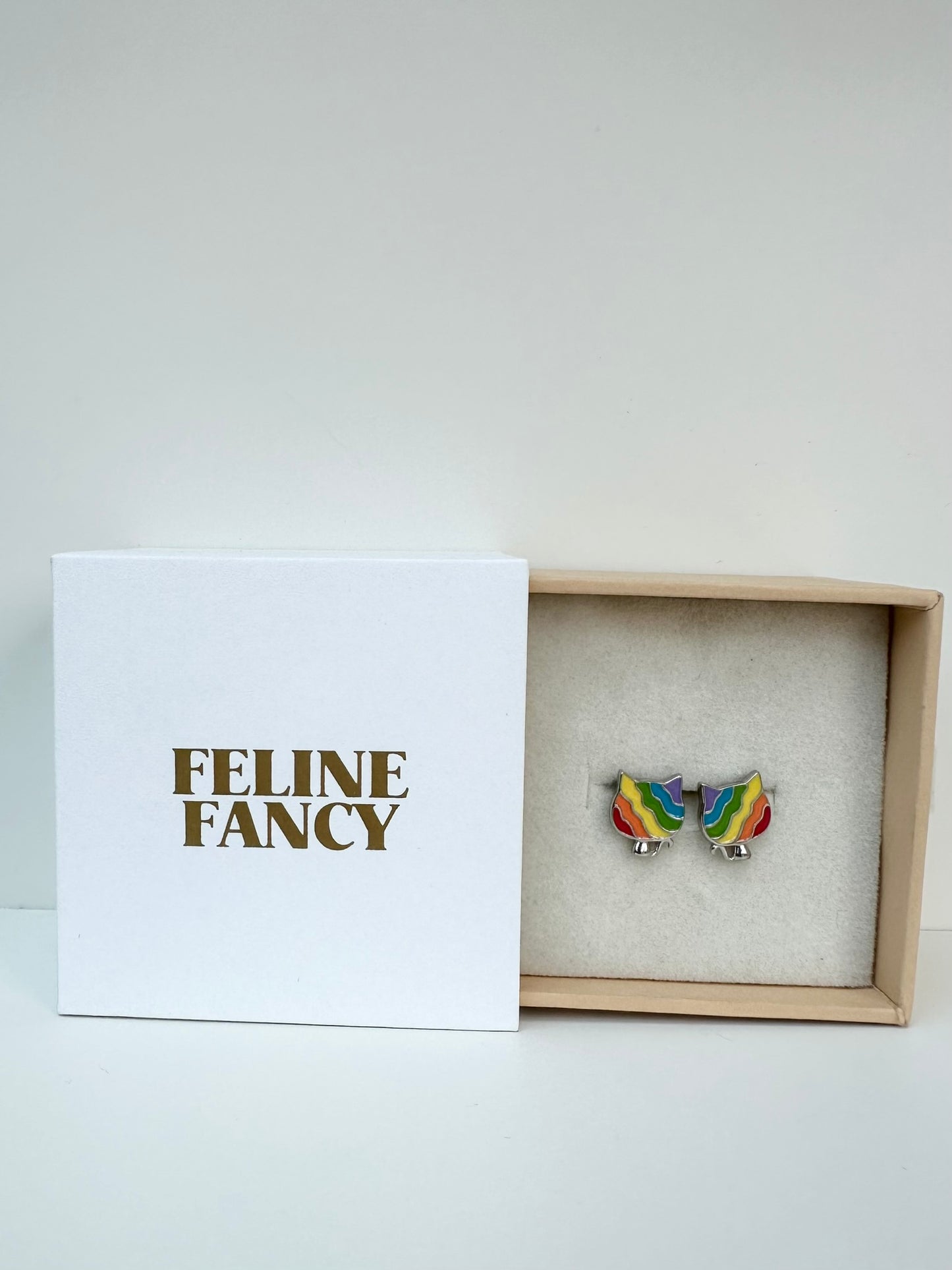 Feline Fancy Rainbow Cat Earrings