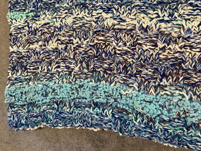 Hand Knitted Multi Coloured Snuggle Blanket Bed Throw In Blue