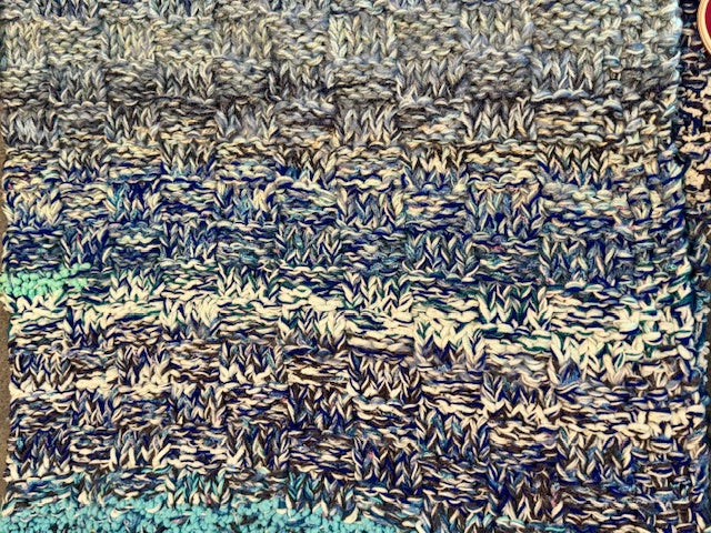 Hand Knitted Multi Coloured Snuggle Blanket Bed Throw In Blue