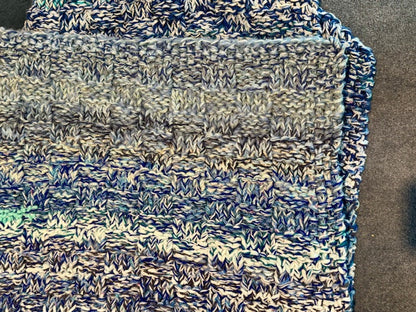 Hand Knitted Multi Coloured Snuggle Blanket Bed Throw In Blue
