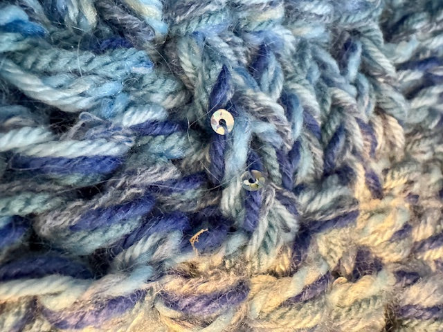 Hand Knitted Multi Coloured Snuggle Blanket Bed Throw In Blue