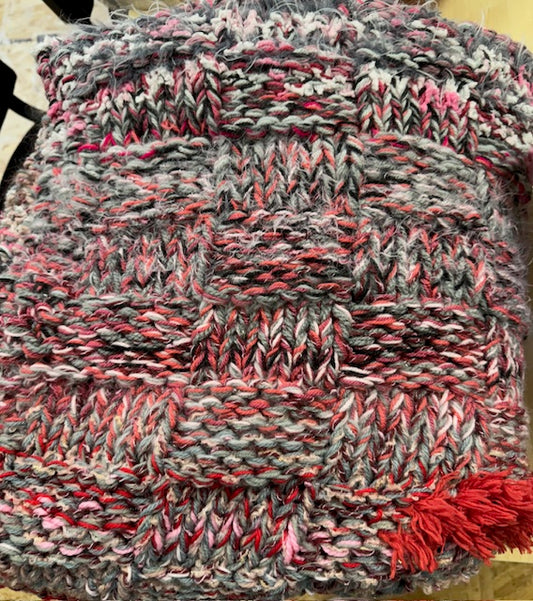 Hand Knitted Multi Coloured Snuggle Blanket Bed Throw In Pink & Grey