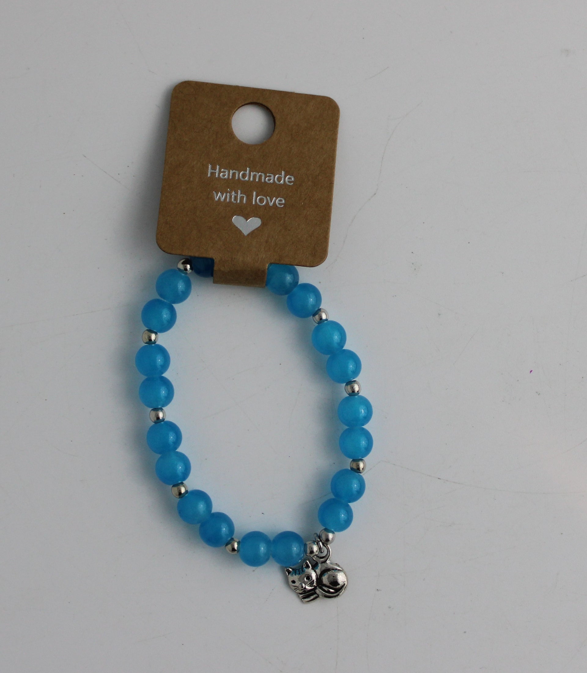 Large Cat Face Partial Beaded Bracelet - Sterling Silver Plated, Stretch Fit For Fundraising