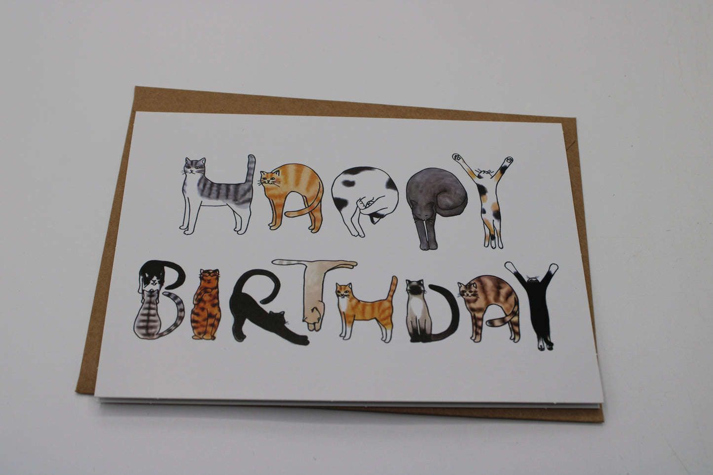 Greetings Card  Happy Birthday  with Cat Yoga