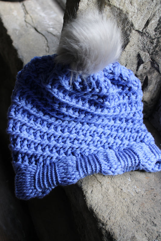 Multi Coloured Knitted Faux Fur Bobble Hats