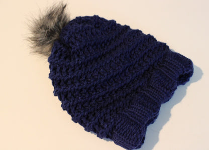 Multi Coloured Knitted Faux Fur Bobble Hats