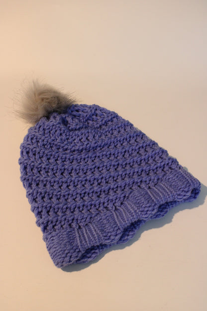 Multi Coloured Knitted Faux Fur Bobble Hats
