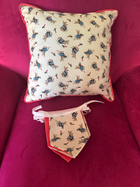 Peter Rabbit Cushion & Double Bunting Set