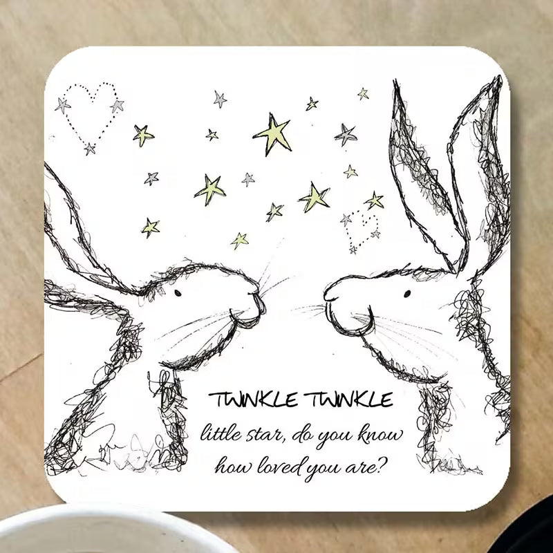 Cute White Rabbit Wooden Coaster