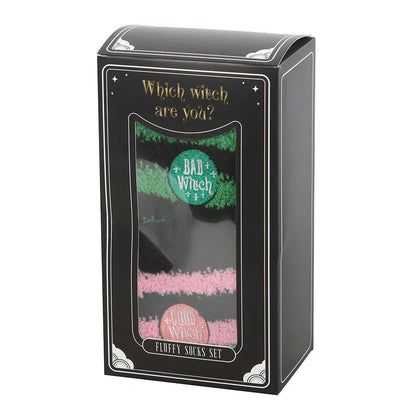Set of 2 Good Witch, Bad Witch Fluffy Striped Socks
