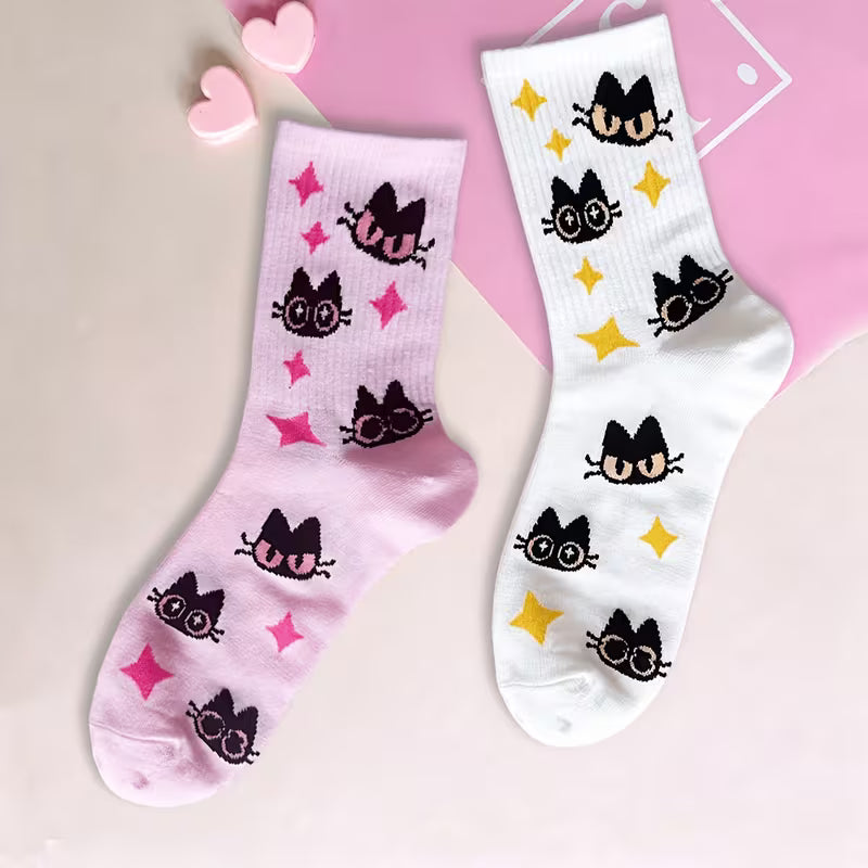 Cute Cat Socks with Stars
