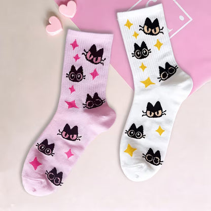 Cute Cat Socks with Stars