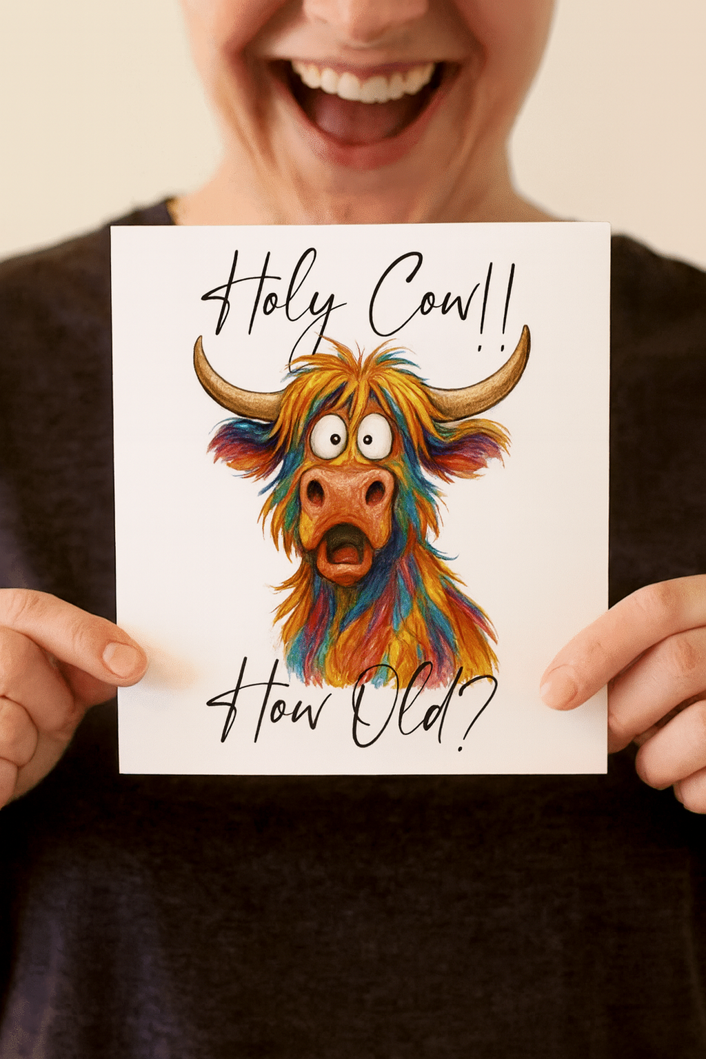Holy Cow!! How Old? – Funny Colourful Highland Cow Birthday