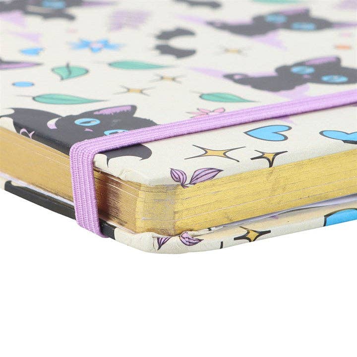 Cute and Creepy Black Cat Print A5 Notebook with Amethyst Pen