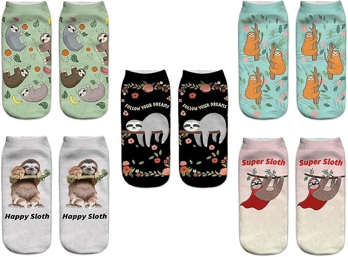 Crazy Colourful Sloth Ankle Socks