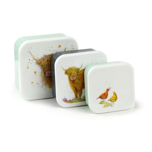 Set of 3 Lunch Box M L XL Jan Pashley Highland Coo Cow